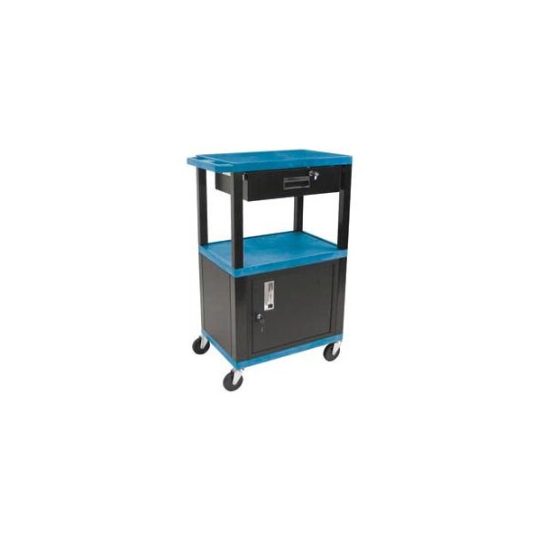 Luxor Garage Shop Utility Cart w/Cabinet & Drawer, 250 lb. Capacity, 24inL x 18inW x 42-1/2inH, Blue